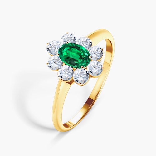 Pierścionek zaręczynowy SAVICKI: złoty, szmaragd, białe szafiry